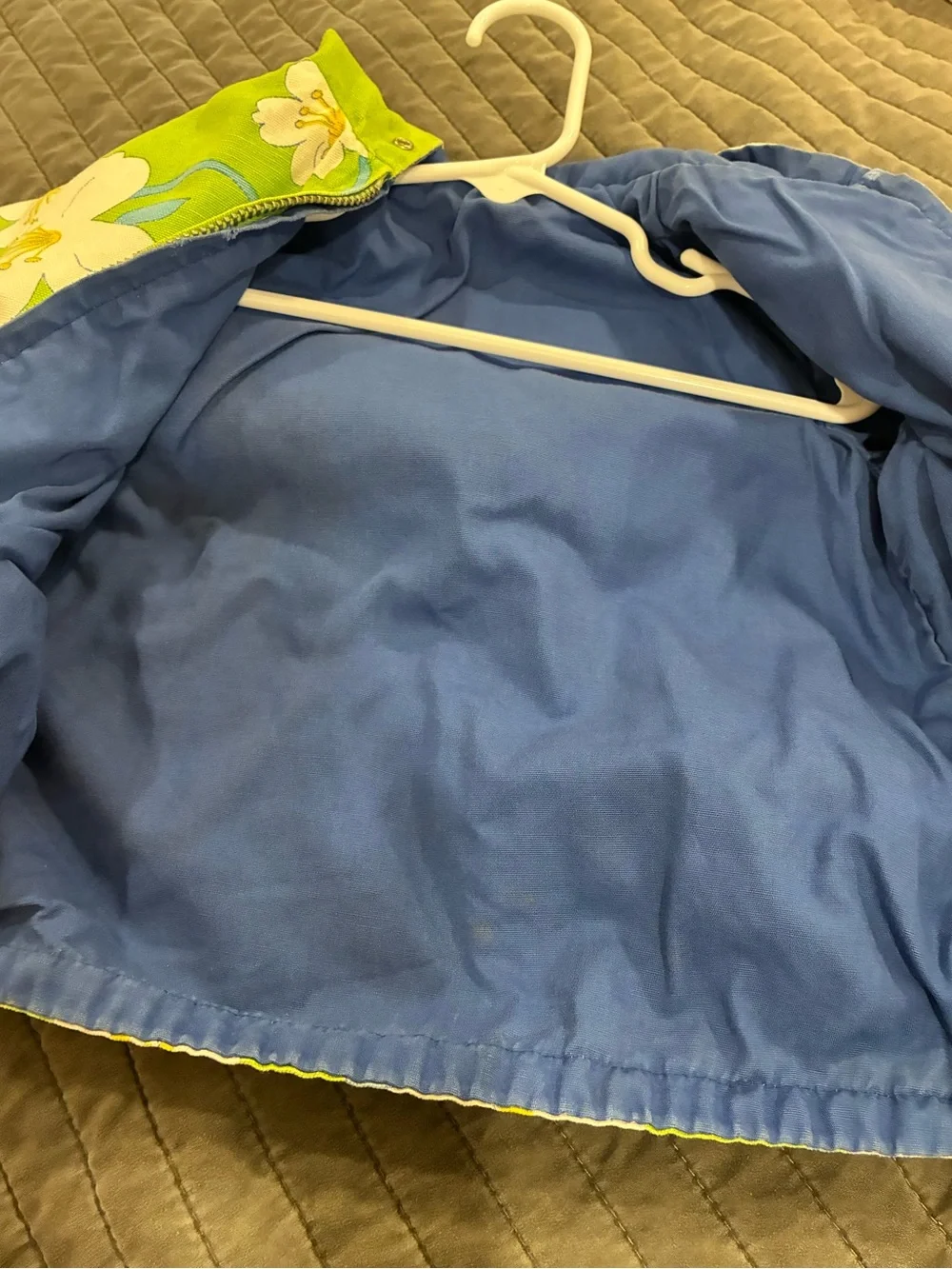 Sears Vintage Girls Green Floral Hooded Jacket - White & Blue Size 4